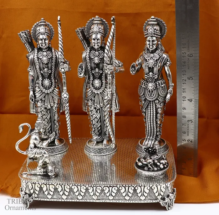 TRIBAL ORNAMENTS Necklaces 75 925 Sterling silver Silver God Shri Ram Darbar Lord Shri Rama family Laxman and Seeta handcrafted statue sculpture gifti su652