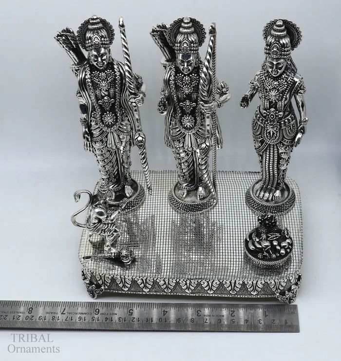 TRIBAL ORNAMENTS Necklaces 75 925 Sterling silver Silver God Shri Ram Darbar Lord Shri Rama family Laxman and Seeta handcrafted statue sculpture gifti su652