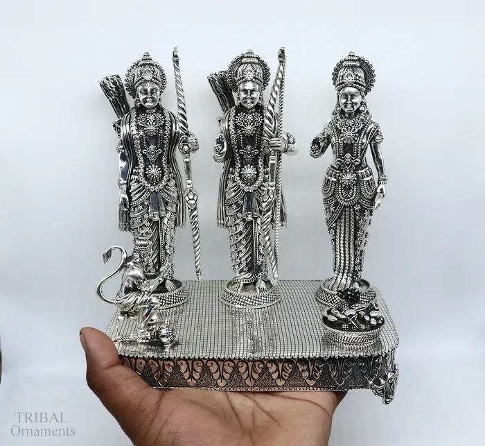 TRIBAL ORNAMENTS Necklaces 75 925 Sterling silver Silver God Shri Ram Darbar Lord Shri Rama family Laxman and Seeta handcrafted statue sculpture gifti su652