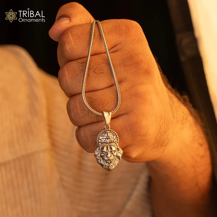 TRIBAL ORNAMENTS Necklaces 925 fine pure silver idol God Vishnu Narsimha pendant stylish customized pendant best gifting locket oxidized pendant necklace nsp425