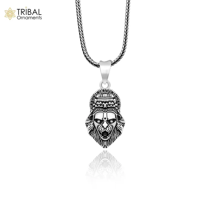 TRIBAL ORNAMENTS Necklaces 925 fine pure silver idol God Vishnu Narsimha pendant stylish customized pendant best gifting locket oxidized pendant necklace nsp425