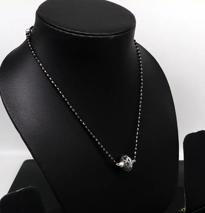 TRIBAL ORNAMENTS Necklaces 925 sterling silver black beaded chain necklace with gorgeous flower ball pendant best gifting elegant necklace tribal necklace set220