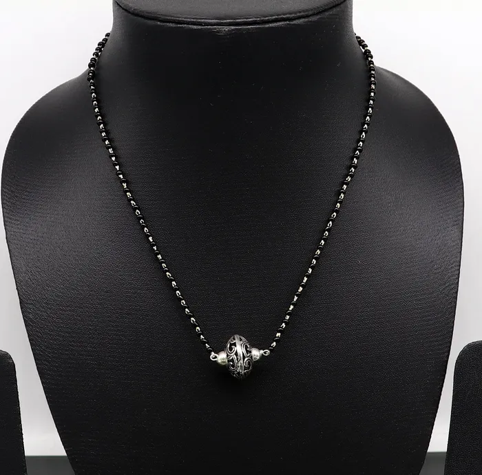TRIBAL ORNAMENTS Necklaces 925 sterling silver black beaded chain necklace with gorgeous flower ball pendant best gifting elegant necklace tribal necklace set220