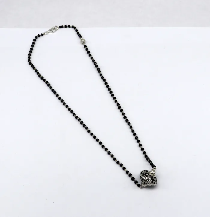 TRIBAL ORNAMENTS Necklaces 925 sterling silver black beaded chain necklace with gorgeous flower ball pendant best gifting elegant necklace tribal necklace set220