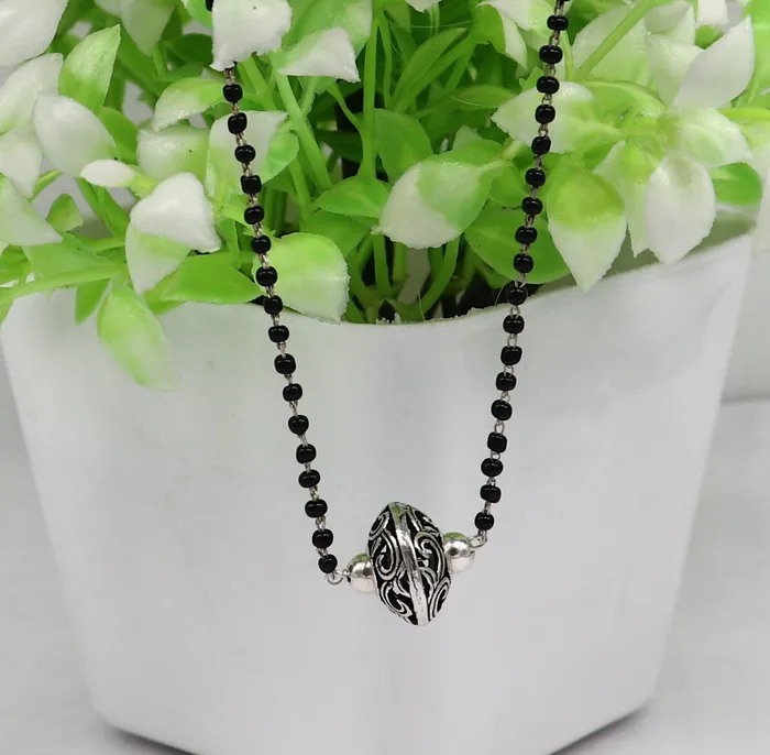 TRIBAL ORNAMENTS Necklaces 925 sterling silver black beaded chain necklace with gorgeous flower ball pendant best gifting elegant necklace tribal necklace set220
