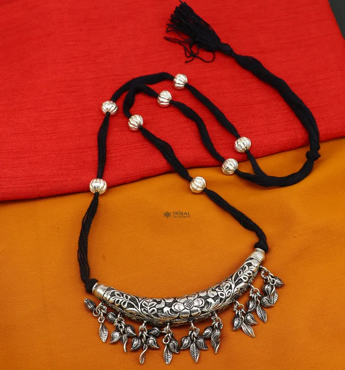 TRIBAL ORNAMENTS Necklaces 925 sterling silver customized modern trendy chitaikandrai work charm necklace choker tribal delicate jewelry set624