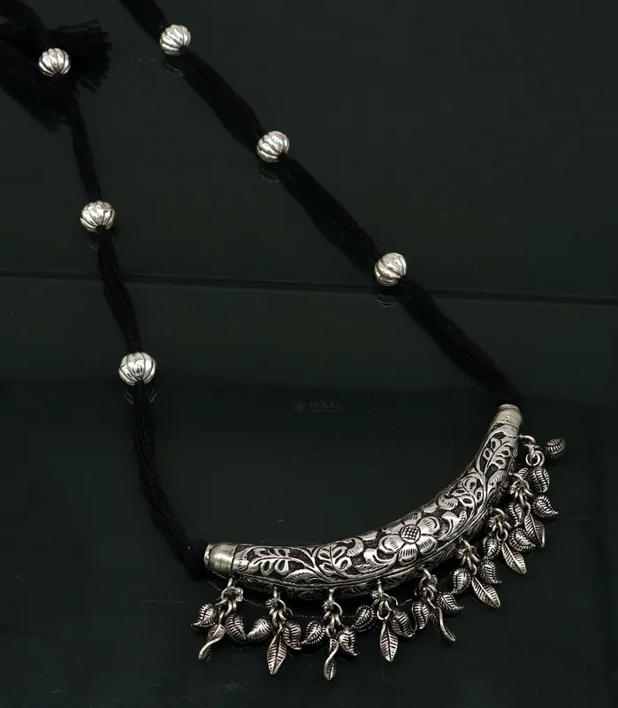 TRIBAL ORNAMENTS Necklaces 925 sterling silver customized modern trendy chitaikandrai work charm necklace choker tribal delicate jewelry set624