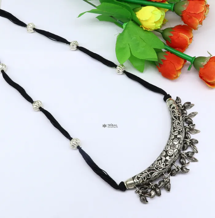 TRIBAL ORNAMENTS Necklaces 925 sterling silver customized modern trendy chitaikandrai work charm necklace choker tribal delicate jewelry set624