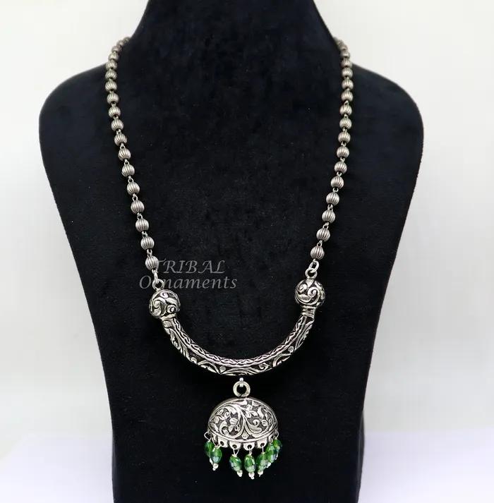 TRIBAL ORNAMENTS Necklaces 925 sterling silver handmade 55mm beaded long necklace with unique design traditional cultural trendy functional necklace jewelry set546 TRIBAL ORNAMENTS Necklaces 925 sterling silver handmade 55mm beaded long necklace with unique design traditional cultural trendy functional necklace jewelry set546