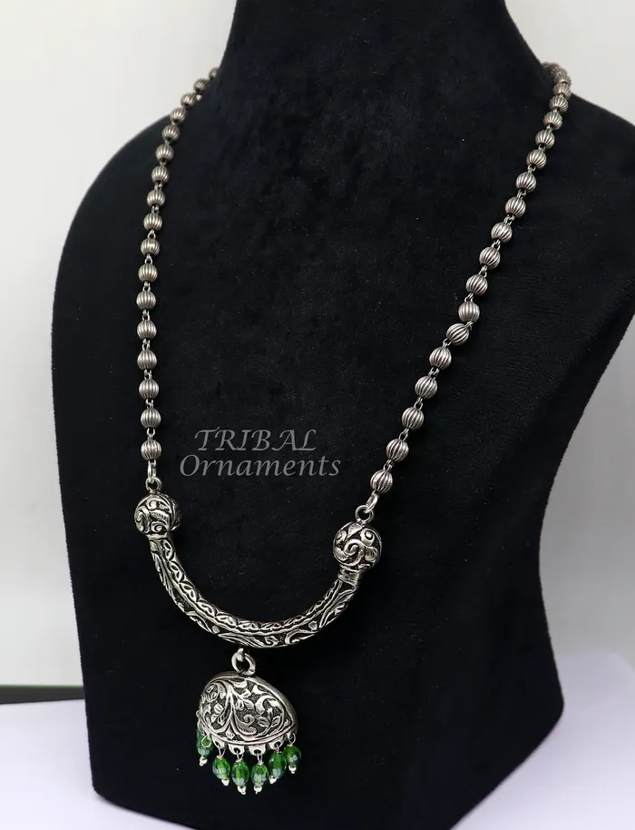 TRIBAL ORNAMENTS Necklaces 925 sterling silver handmade 55mm beaded long necklace with unique design traditional cultural trendy functional necklace jewelry set546 TRIBAL ORNAMENTS Necklaces 925 sterling silver handmade 55mm beaded long necklace with unique design traditional cultural trendy functional necklace jewelry set546