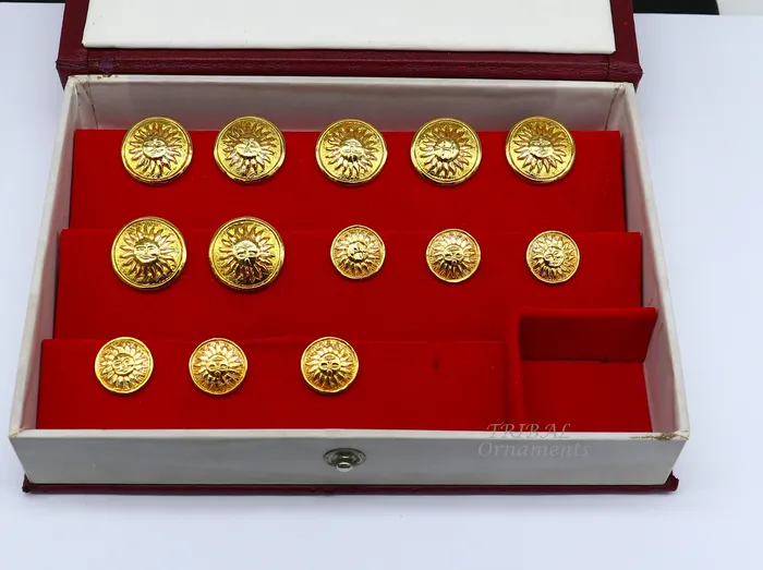 TRIBAL ORNAMENTS Necklaces 925 Sterling silver handmade gorgeous sun face design buttons set of 13 pc for mens coat or suit best jewelry for all occasions btn22