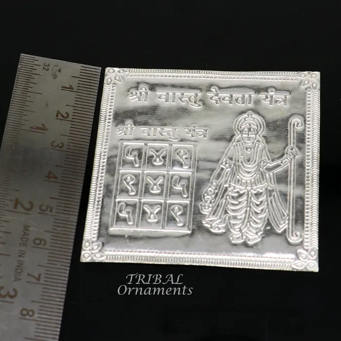 TRIBAL ORNAMENTS Necklaces 925 sterling silver handmade Shree Vastu Yantra best for your homeSilver vastu yantram puja article from india su885