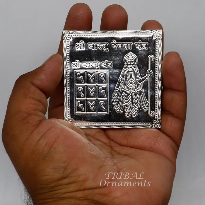 TRIBAL ORNAMENTS Necklaces 925 sterling silver handmade Shree Vastu Yantra best for your homeSilver vastu yantram puja article from india su885