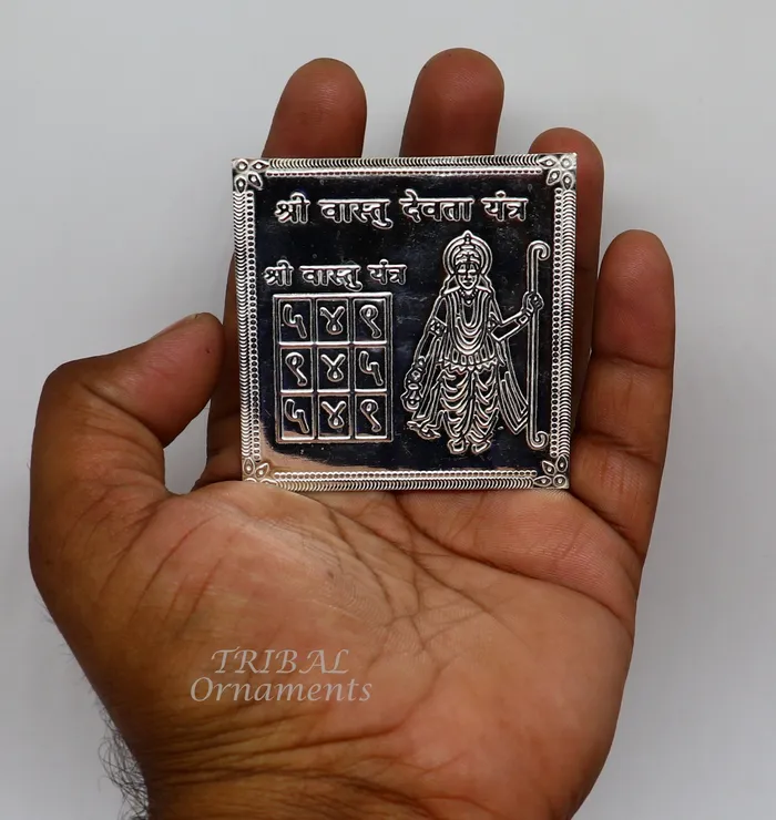 TRIBAL ORNAMENTS Necklaces 925 sterling silver handmade Shree Vastu Yantra best for your homeSilver vastu yantram puja article from india su885
