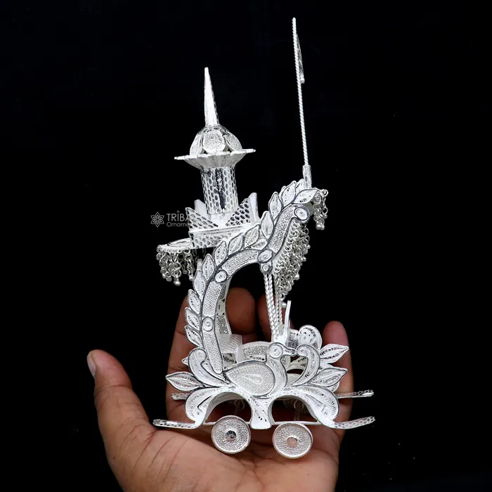 TRIBAL ORNAMENTS Necklaces 925 sterling silver lord Krishna rath silver horse cart for Laddu Gopala su1322