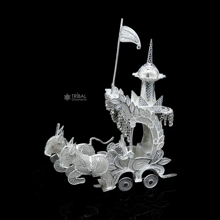 TRIBAL ORNAMENTS Necklaces 925 sterling silver lord Krishna rath silver horse cart for Laddu Gopala su1322