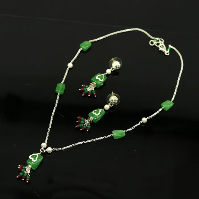 TRIBAL ORNAMENTS Necklaces 925 Sterling silver rectangular semi precious green stone short charm necklace best gift for her bridal set light weight belly dance nec76 TRIBAL ORNAMENTS Necklaces 925 Sterling silver rectangular semi precious green stone short charm necklace best gift for her bridal set light weight belly dance nec76