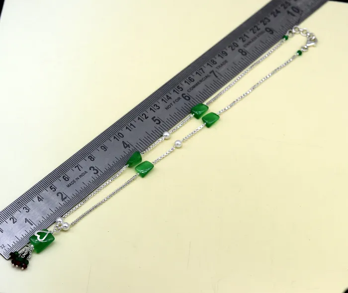TRIBAL ORNAMENTS Necklaces 925 Sterling silver rectangular semi precious green stone short charm necklace best gift for her bridal set light weight belly dance nec76