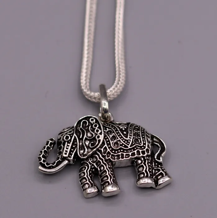 TRIBAL ORNAMENTS Necklaces 925 Sterling silver solid handmade elephant pendant excellent oxidized pendant with solid wheat chain tribal jewelry india nsp38