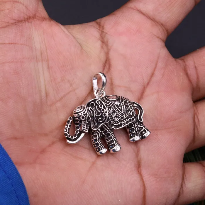 TRIBAL ORNAMENTS Necklaces 925 Sterling silver solid handmade elephant pendant excellent oxidized pendant with solid wheat chain tribal jewelry india nsp38