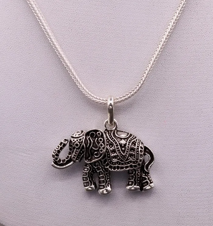 TRIBAL ORNAMENTS Necklaces 925 Sterling silver solid handmade elephant pendant excellent oxidized pendant with solid wheat chain tribal jewelry india nsp38