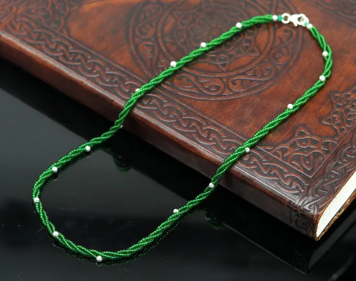 TRIBAL ORNAMENTS Necklaces Elegant custom Necklace with randomly placed silver semiprecious green beads 925 pure silver galaxy necklace triple chain necklace set133