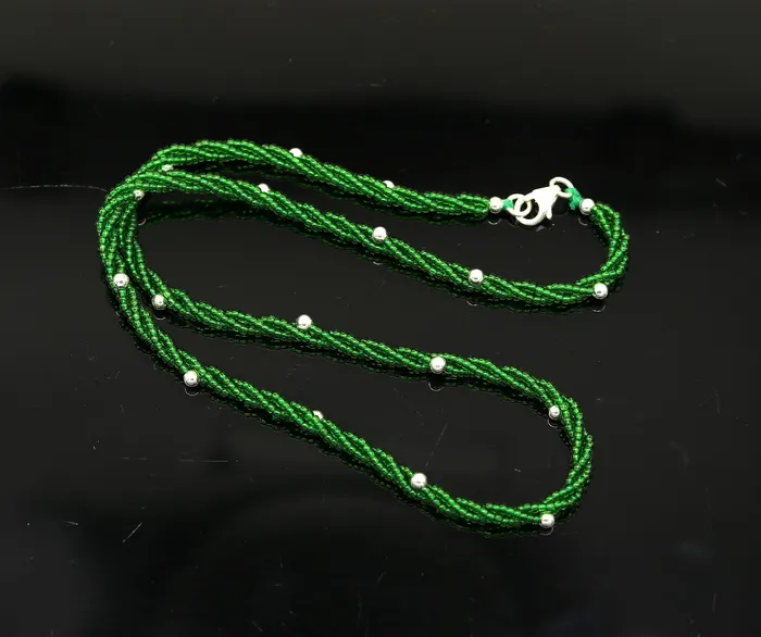 TRIBAL ORNAMENTS Necklaces Elegant custom Necklace with randomly placed silver semiprecious green beads 925 pure silver galaxy necklace triple chain necklace set133