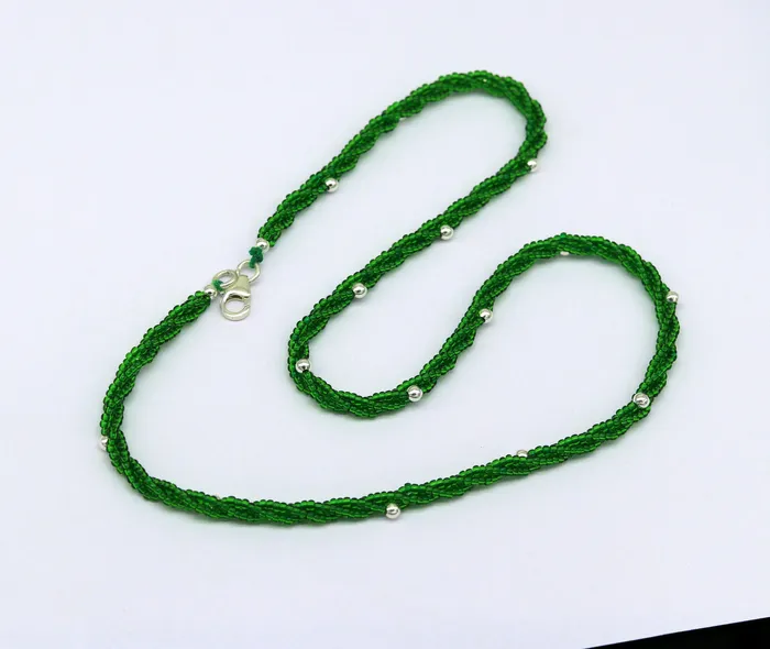 TRIBAL ORNAMENTS Necklaces Elegant custom Necklace with randomly placed silver semiprecious green beads 925 pure silver galaxy necklace triple chain necklace set133