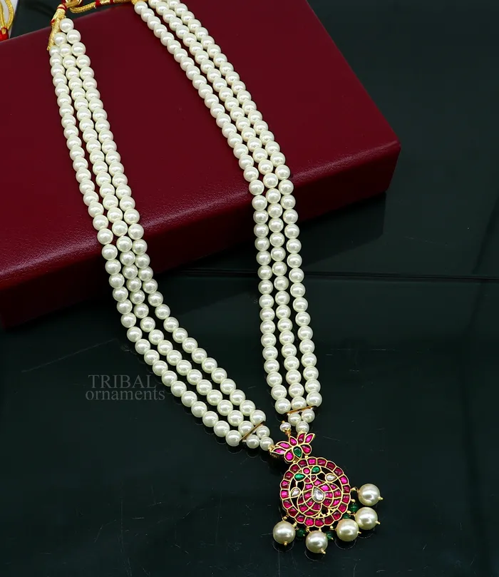 TRIBAL ORNAMENTS Necklaces Gold polished over 925 sterling silver kundan jadau necklace customized work pearls necklace brides ethnic belly dance jewelry set330