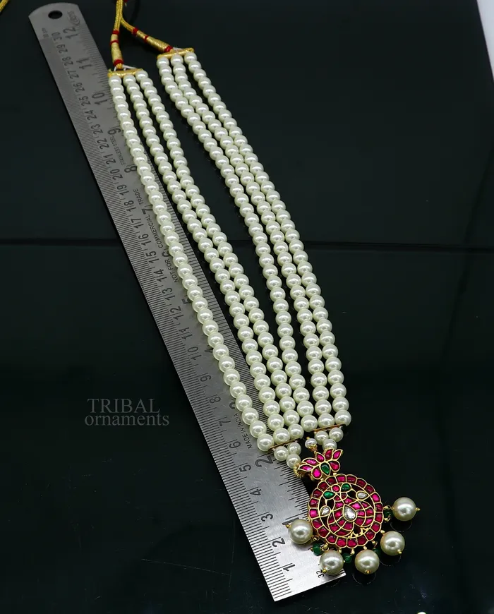TRIBAL ORNAMENTS Necklaces Gold polished over 925 sterling silver kundan jadau necklace customized work pearls necklace brides ethnic belly dance jewelry set330