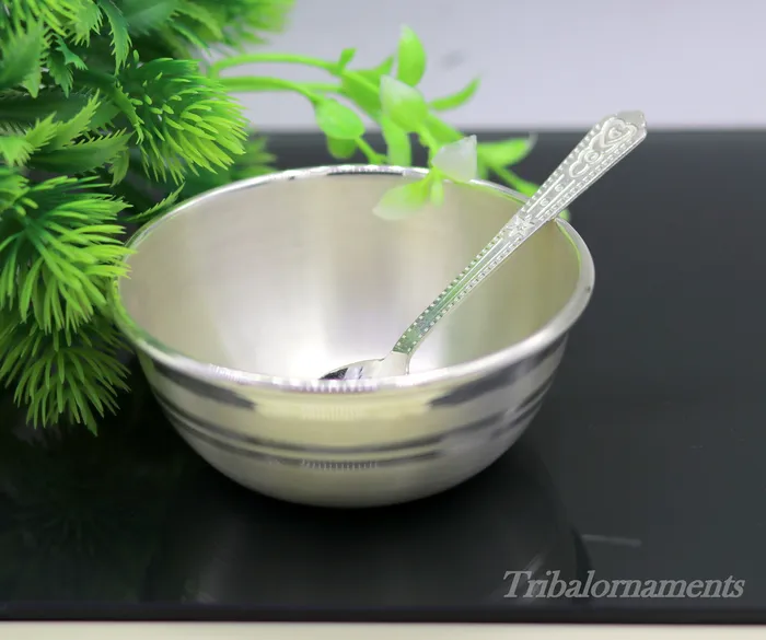 TRIBAL ORNAMENTS Necklaces Handmade 999 fine solid silver bowl tray for baby food pure silver vessels silver utensils home and kitchen accessories india sv27
