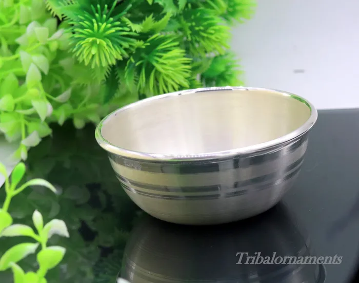 TRIBAL ORNAMENTS Necklaces Handmade 999 fine solid silver bowl tray for baby food pure silver vessels silver utensils home and kitchen accessories india sv27