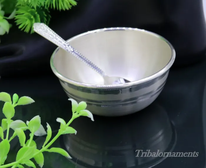 TRIBAL ORNAMENTS Necklaces Handmade 999 fine solid silver bowl tray for baby food pure silver vessels silver utensils home and kitchen accessories india sv27
