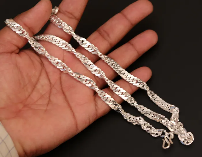 TRIBAL ORNAMENTS Necklaces Handmade sterling silver twisted design solid 24 inches long chain necklace for unisex amazing stylish gorgeous gifting necklace ch73 TRIBAL ORNAMENTS Necklaces Handmade sterling silver twisted design solid 24 inches long chain necklace for unisex amazing stylish gorgeous gifting necklace ch73