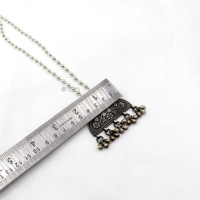 TRIBAL ORNAMENTS Necklaces India traditional cultural style handmade 925 sterling silver chitai work pendant with silver beaded necklace best for all outfit set695