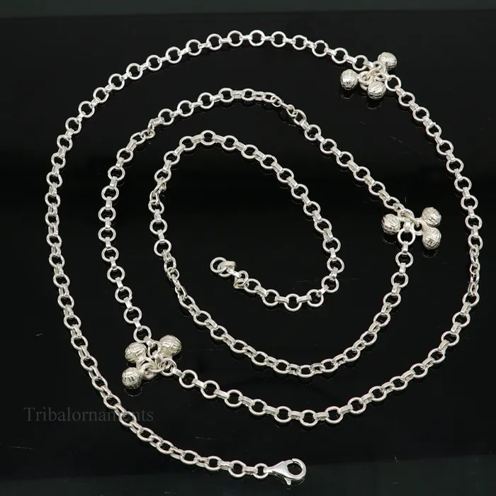 TRIBAL ORNAMENTS Necklaces Pure 925 sterling silver handmade Link chain design belly chain waist chain gorgeous belly Saree chain belt for dance tribal jewelry wch09 TRIBAL ORNAMENTS Necklaces Pure 925 sterling silver handmade Link chain design belly chain waist chain gorgeous belly Saree chain belt for dance tribal jewelry wch09