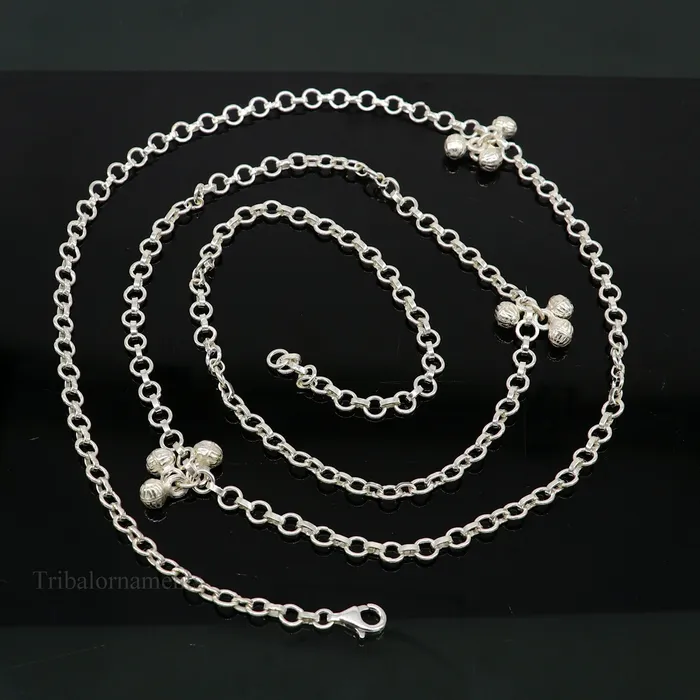 TRIBAL ORNAMENTS Necklaces Pure 925 sterling silver handmade Link chain design belly chain waist chain gorgeous belly Saree chain belt for dance tribal jewelry wch09