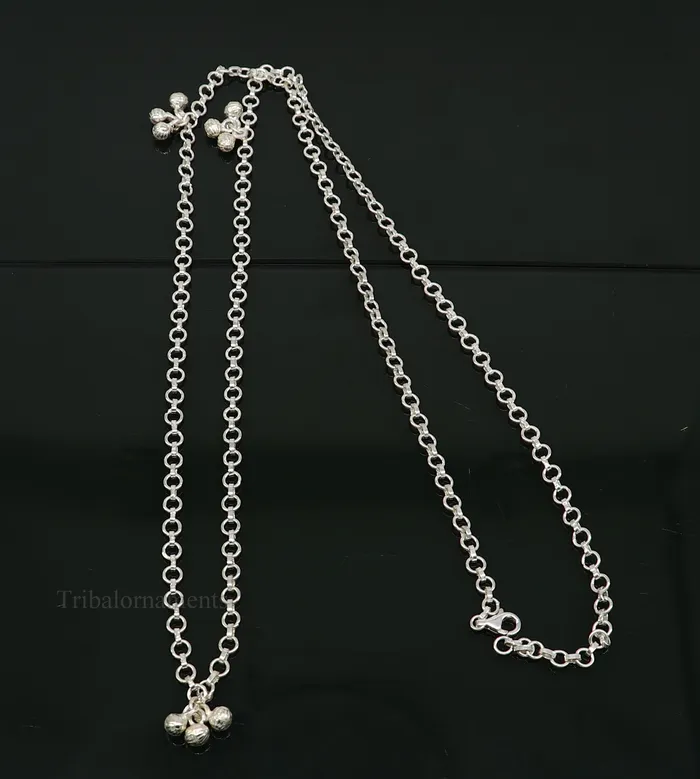 TRIBAL ORNAMENTS Necklaces Pure 925 sterling silver handmade Link chain design belly chain waist chain gorgeous belly Saree chain belt for dance tribal jewelry wch09