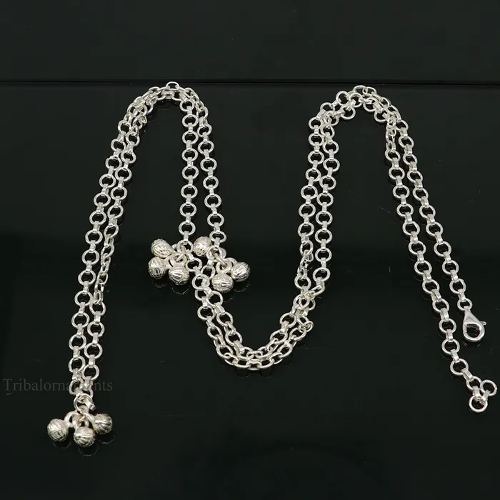 TRIBAL ORNAMENTS Necklaces Pure 925 sterling silver handmade Link chain design belly chain waist chain gorgeous belly Saree chain belt for dance tribal jewelry wch09