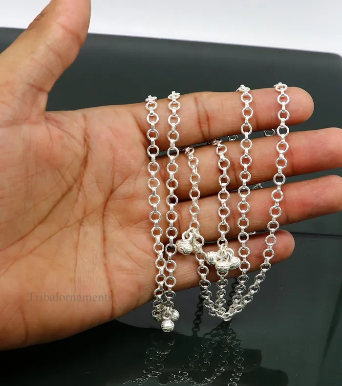 TRIBAL ORNAMENTS Necklaces Pure 925 sterling silver handmade Link chain design belly chain waist chain gorgeous belly Saree chain belt for dance tribal jewelry wch09
