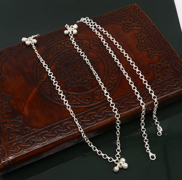 TRIBAL ORNAMENTS Necklaces Pure 925 sterling silver handmade Link chain design belly chain waist chain gorgeous belly Saree chain belt for dance tribal jewelry wch09