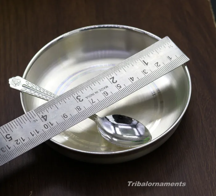 TRIBAL ORNAMENTS Necklaces Pure 999 solid fine silver handmade palate or tray with spoon excellent serving to baby kids food milk silver utensils vessels sv32