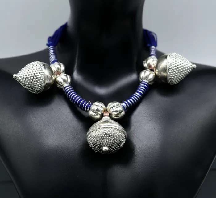 TRIBAL ORNAMENTS Necklaces Solid sterling silver gorgeous vintage tribal Indian traditional look necklace stylish choker necklace belly dance jewelry set179