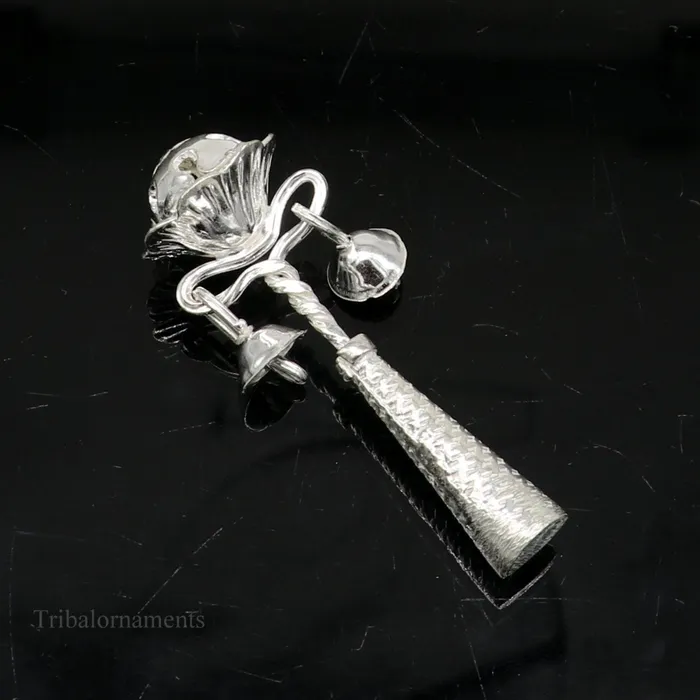 TRIBAL ORNAMENTS Necklaces Solid sterling silver handmade design new born baby gifting bells toy baby krishna gifting toy silver whistle silver temple article su409