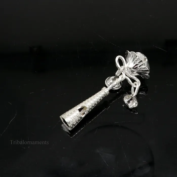 TRIBAL ORNAMENTS Necklaces Solid sterling silver handmade design new born baby gifting bells toy baby krishna gifting toy silver whistle silver temple article su409