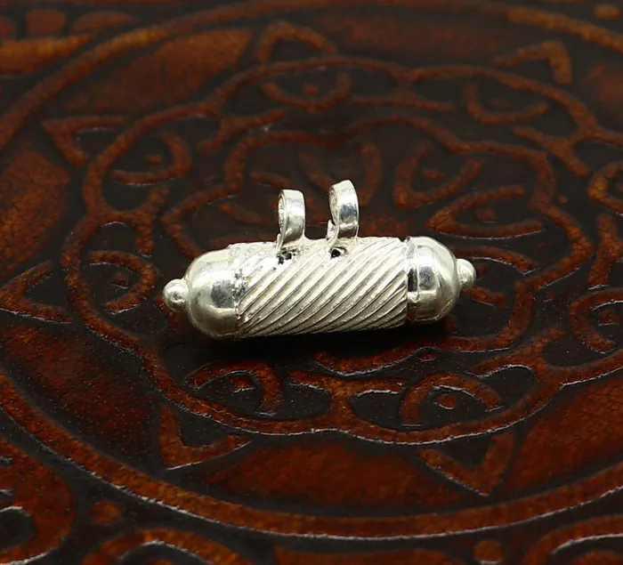 TRIBAL ORNAMENTS Necklaces Solid sterling silver handmade gorgeous round shape vintage amulet box pendant mantra box silver tabiz kavacham tribal jewelry ssp684