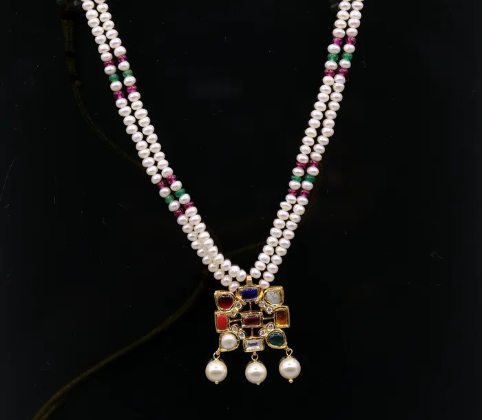 TRIBAL ORNAMENTS Necklaces Vintage antique design handmade 22kt yellow gold navratan stone kundan jadau necklace pendant set with earrings tribal jewelry india