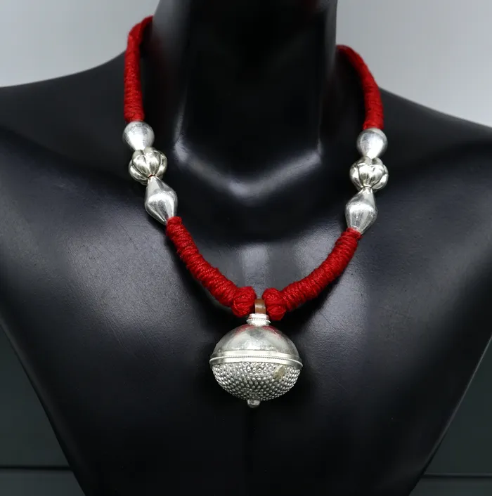 TRIBAL ORNAMENTS Necklaces Vintage design solid silver gorgeous vintage tribal Indian traditional look necklace stylish choker necklace belly dance jewelry set180