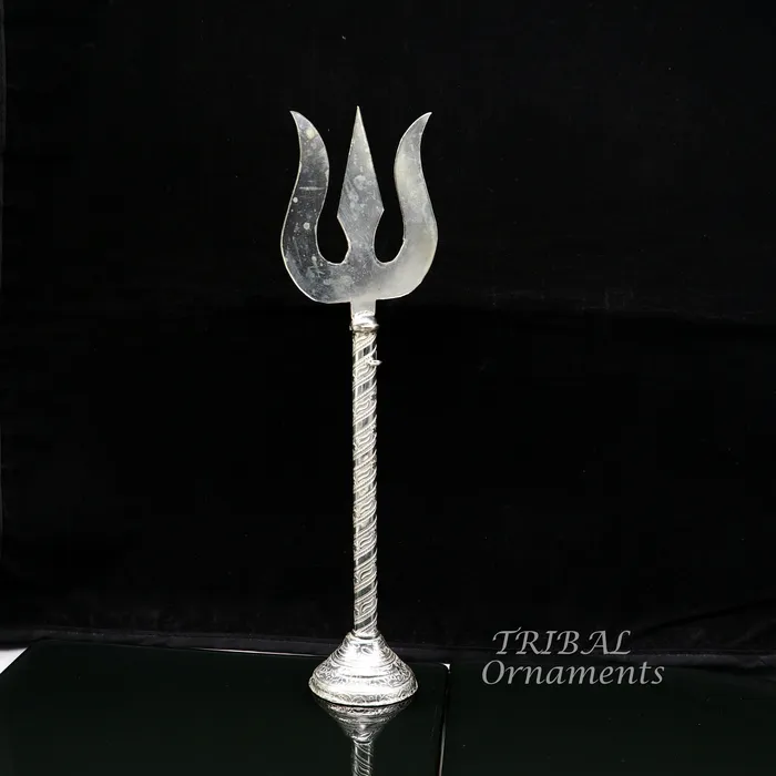 TRIBAL ORNAMENTS Rings 95 925 sterling silver customized lord Shiva trident with small Damaru silver article silver temple accessories shiva trishul su856