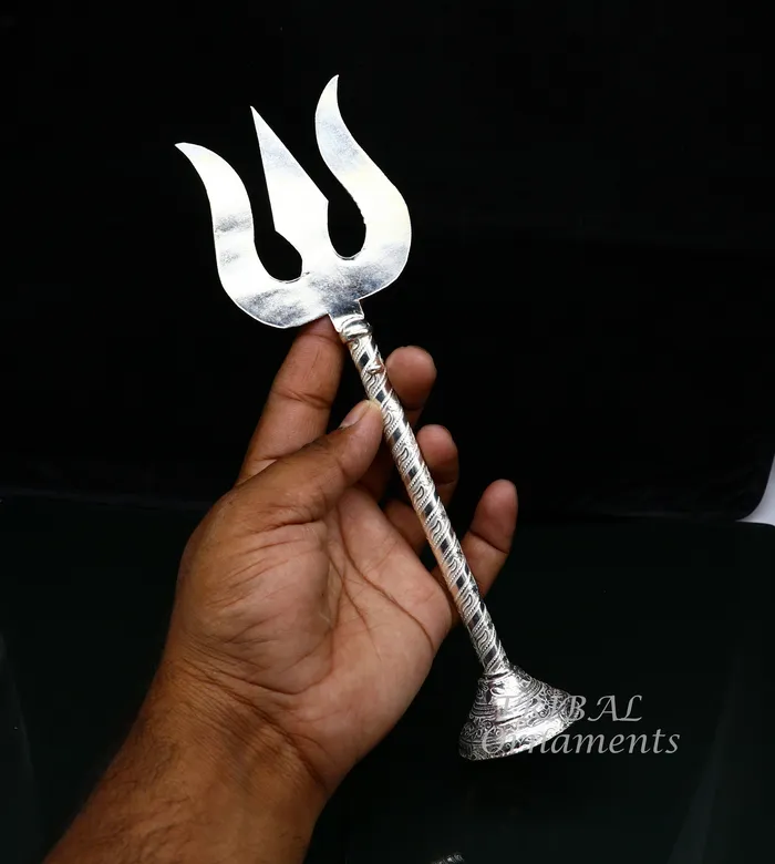 TRIBAL ORNAMENTS Rings 95 925 sterling silver customized lord Shiva trident with small Damaru silver article silver temple accessories shiva trishul su856